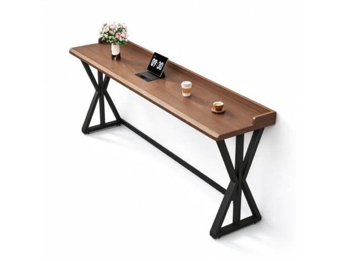 Massivholz schmale Bar Tisch, rechteckige Küche Pub Esstisch für Zuhause Langer schmaler Esstisch Küchentisch mit Zaun, Industrielle Zählerhöhe Küche Esstisch(160cm/63in)