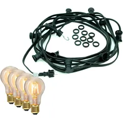 Illu Party Garten Außenlichterkette 20m schwarz 20x E27 LED Filament Glühbirne