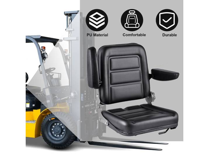 Siège de tondeuse à gazon universel réglable avec accoudoir, siège de remplacement robuste à dossier haut pour tracteur, siège ergonomique pliable à suspension compatible avec chariot élévateur,