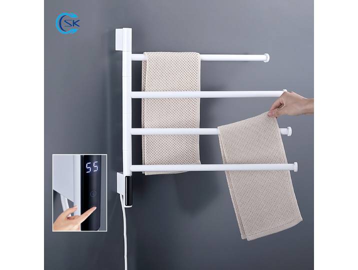 Sèche-serviettes électrique à affichage numérique pour salle de bain, en acier inoxydable, rotatif, chauffe-serviettes, économie d'énergie, porte-serviettes électrique