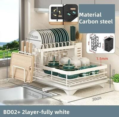 Uplift Essentials Premium Countertop Plate Rack Heavy Duty Carbon Steel Dish Organizer And Tableware Storage Display bd02 plus 2 Layer