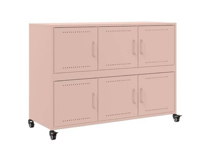 HGFDVCMR Sideboard Rosa 100,5x39x72 cm Stahl Kommode mit 6 Türen Rollen Flexibler Metallschrank für Wohnzimmer und Büro mit 6 Türen, 4 Rollen und robuster Oberfläche aus kaltgewalztem Stahl.