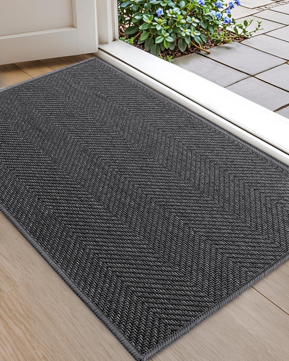 Donkergrijze binnendeurmat entree tapijt voor vuil vangen, 81 x 122 cm