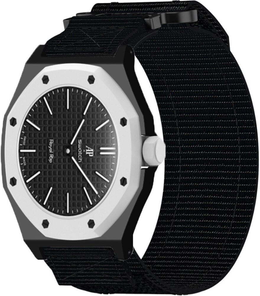 INF Nylon-Klett-Uhrenarmband für Audemars Piguet kompatibel mit Swatch-Taschenuhr — Nylon+PC, Länge 21cm x Breite 3cm Schwarz