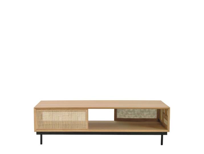Table basse en bois de chêne clair et cannage