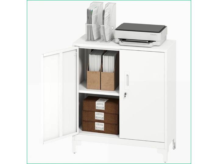 Armoire de Bureau Métallique - Portes Verrouillables 2 Étages - Blanc