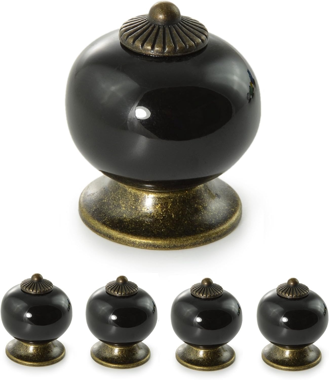 Set van 4 Vintage Keramische Meubelknopjes Zwart