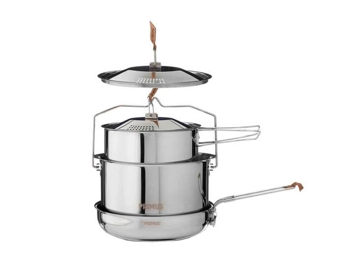 Primus Kochtopf Campfire Cookset Large - Edelstahl Topfset Camping Kochtopf, Edelstahl (Kochset, 5-tlg), Edelstahl, nestelbar, klappbare Griffe