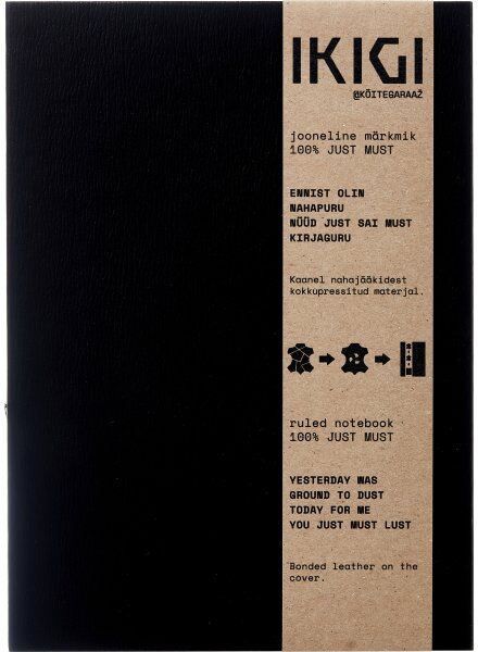 Ikigi Leather Notesbog, A5, Linjeret, Sort