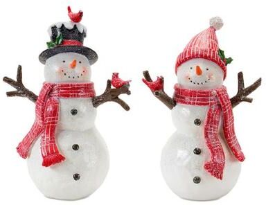 Melrose International Glittered Snowmen Figurines White Set of Two, Set of Two, White