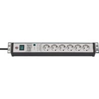 Premium-Line Steckdosenleiste 6-fach, 19" Format schwarz/hellgrau, 3 Meter, 60.000A Überspannungsschutz
