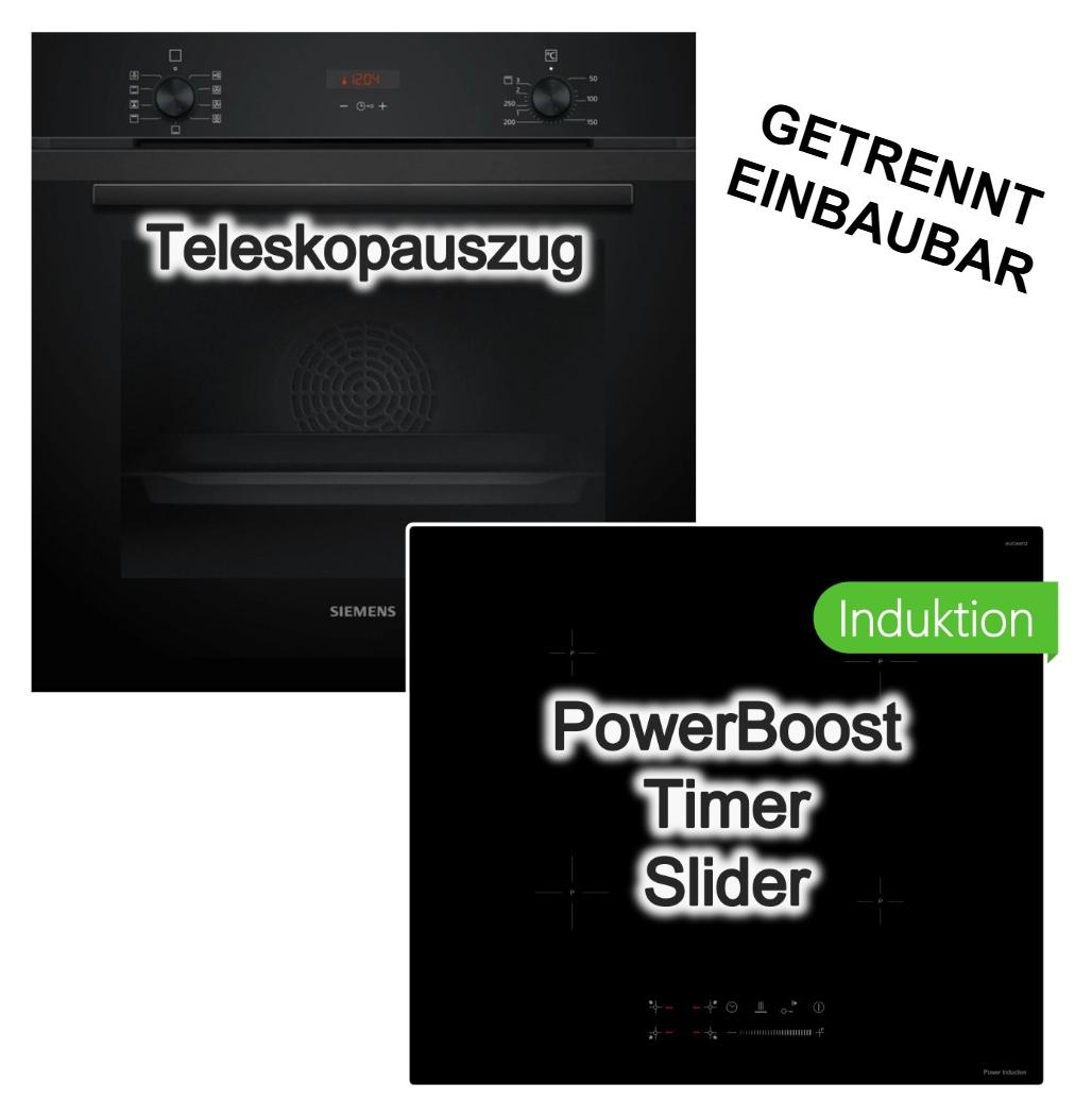 Herdset Siemens Backofen 3D Heißluft EcoClean Teleskopauszug + keenberk Induktionskochfeld Booster TouchSlider Glaskeramik