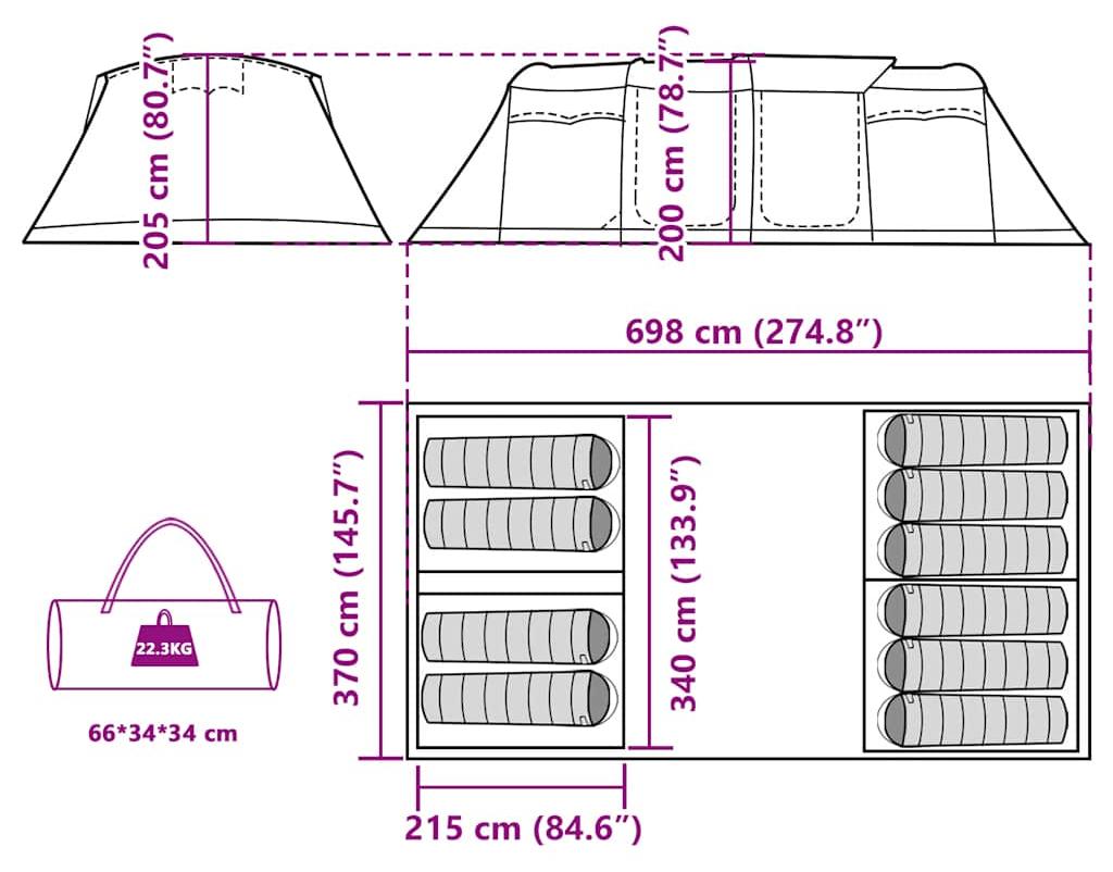 vidaXL Tunnel-Familienzelt 10 Personen Grün Wasserdicht