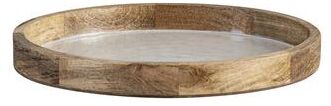 BIDK Home Mango Wood Tray With White Pearl Enamel