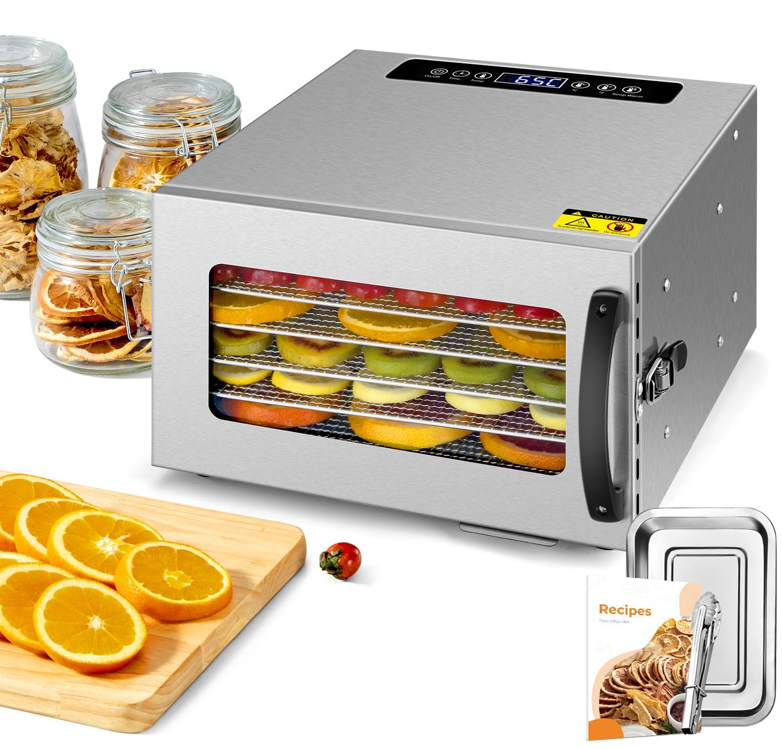 Dörrautomat 400 W, 6 Edelstahl-Etagen, 30-90 °C, 24 Std. Timer