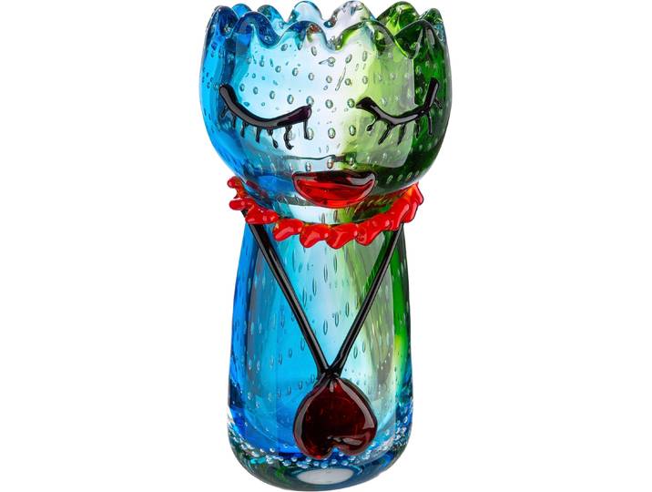 Tischvase GILDE Gesichtsvase Jessica mehrfarbig H. 25 cm , bunt (mehrfarbig), B:12cm H:25cm T:12cm Ø:12cm, Glas, Vasen, Tischvase, Gesichtsvase, Glas, Fraumotiv, Blumenvase, künstlerisch, modern