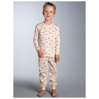 Schlafanzug TRIGEMA "TRIGEMA Pyjama mit Dackelmuster", Jungen, Gr. 104, beige (natur), Single Jersey, 100% Baumwolle, Homewear-Sets Schlafanzug