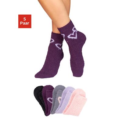 Kuschelsocken LAVANA "Damen Flauschige Wintersocken Haussocken Bittsocken", Damen, Gr. 39-42, bunt, Elasthan, Polyester, uni und gemustert, elastisch, Socken, mit Herzen am Bund