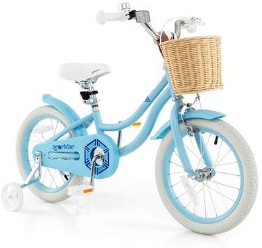Costway 16-Inch Kids Bike with Training Wheels and Adjustable Handlebar Seat-Blue