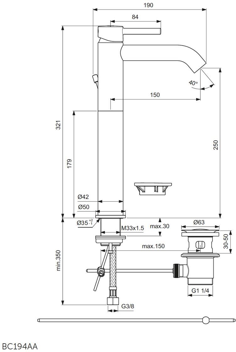 Ideal Standard Waschtischarmatur mit verlängertem Sockel