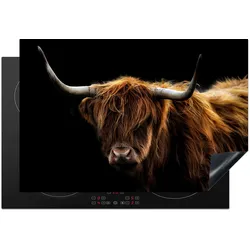 HERDABDECKPLATTE Schottischer Highlander - Hörner - Schwarz - Tiere - Natur - Wild - Kuh Glaskeramikkochfeldabdeckung 76x51.5 cm