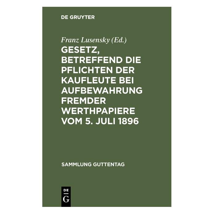 De Gruyter Gesetz, betreffend die Pflichten der Ka (Deutsch) (67775740)