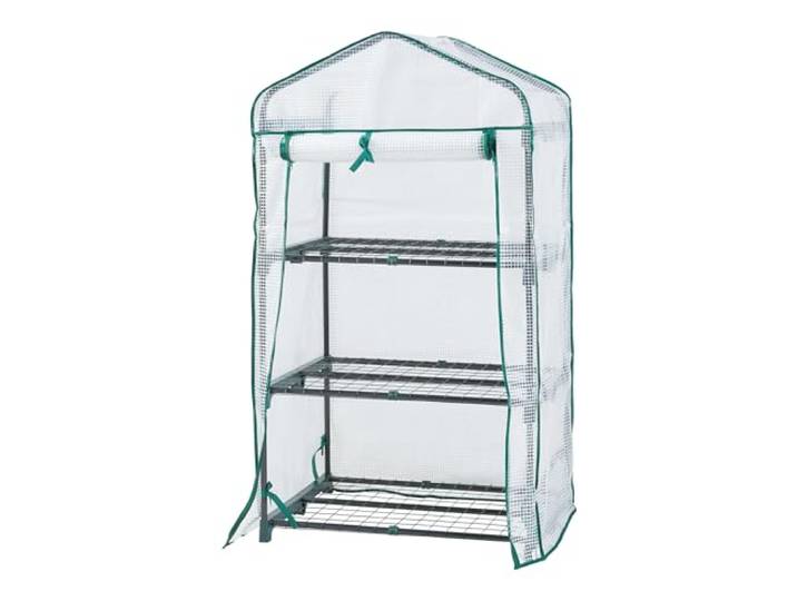 [en.casa] Gewächshaus Chaam Foliengewächshaus mit 3 Ablagen Treibhaus mit aufrollbarer Tür Tomatengewächshaus Anlehngewächshaus für Balkon, Garten, Terrasse 125x69x49cm Weiß