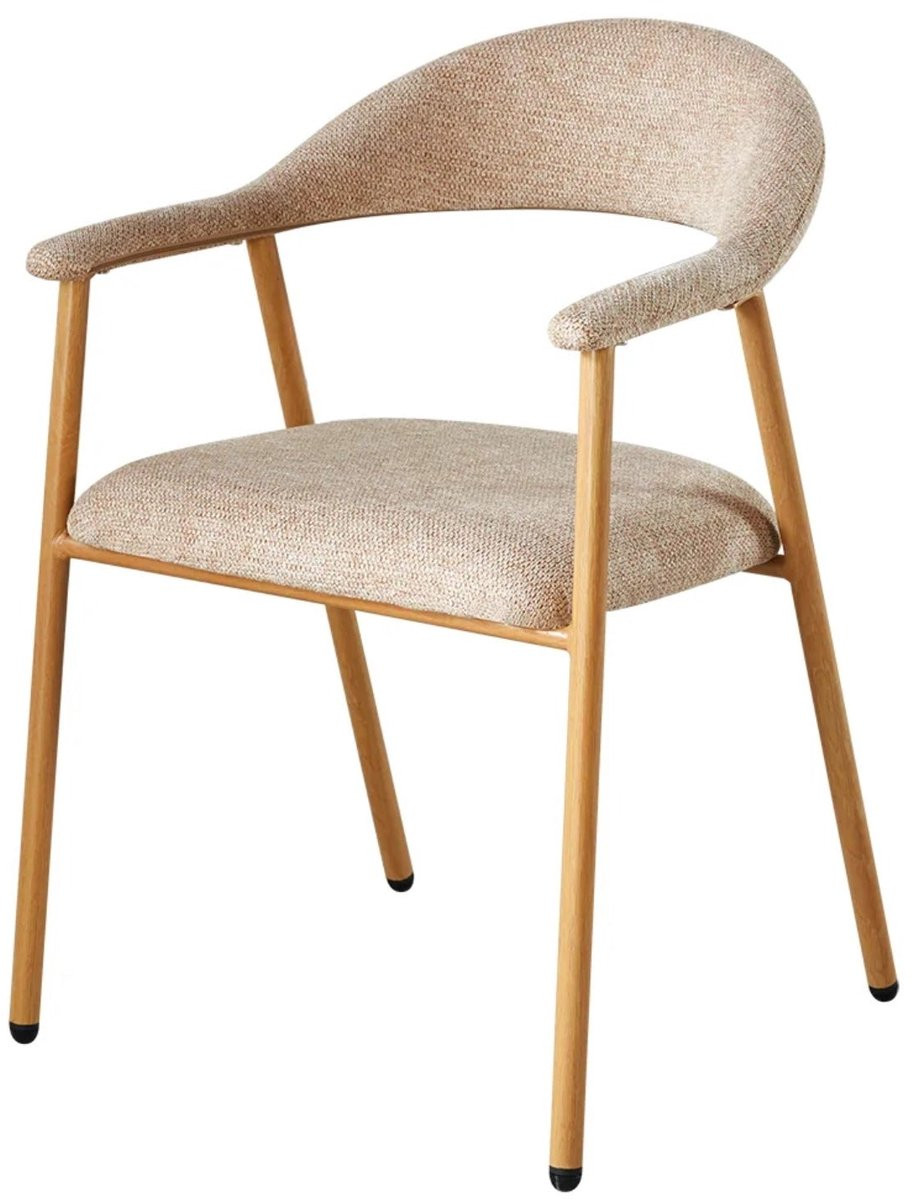 Set van 4 Mika Japandi eetkamerstoelen in lichtbruine stof