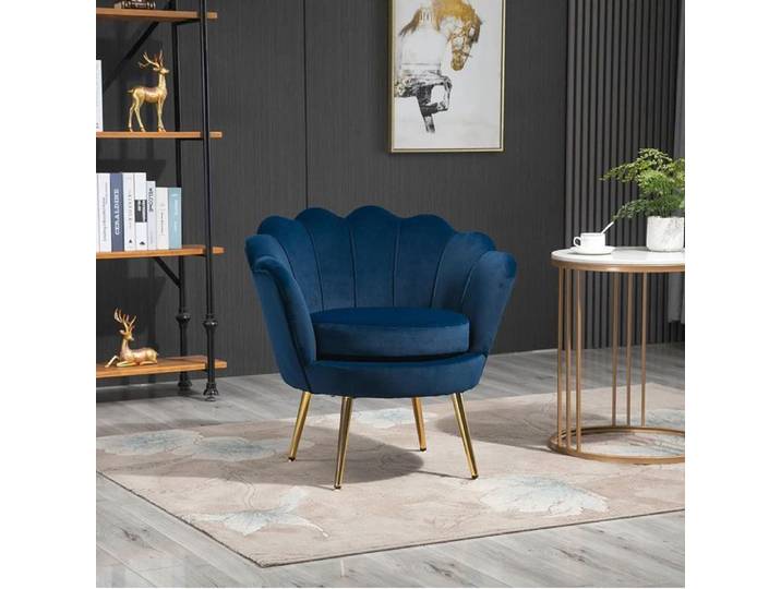 Fauteuil coquillage Fauteuil salon velours avec pieds métal doré pour chambre Bleu