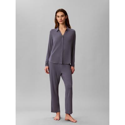 Pyjama "SHIRT SET", Damen, Gr. XS (34), grisaille, Web, Obermaterial: 95% Modal, 5% Elasthan, CALVIN KLEIN UNDERWEAR, unifarben, Basic lang, V-Ausschnitt, eingesetzt gerader Abschluss, Homewear-Sets Pyjama, Regular fit mit V-Ausschnitt