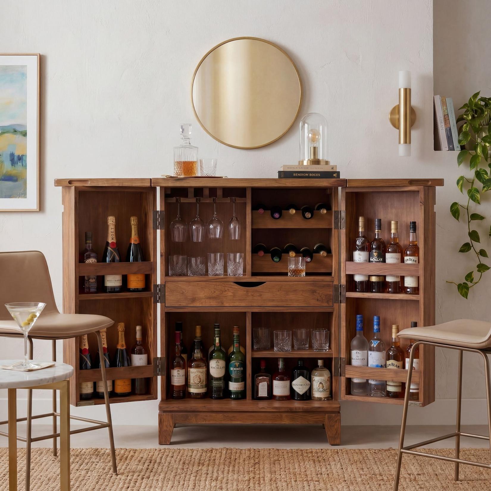 Hausbar Massivholz 65cm Barschrank Weinschrank aufklappbar Bar Möbel Handmade