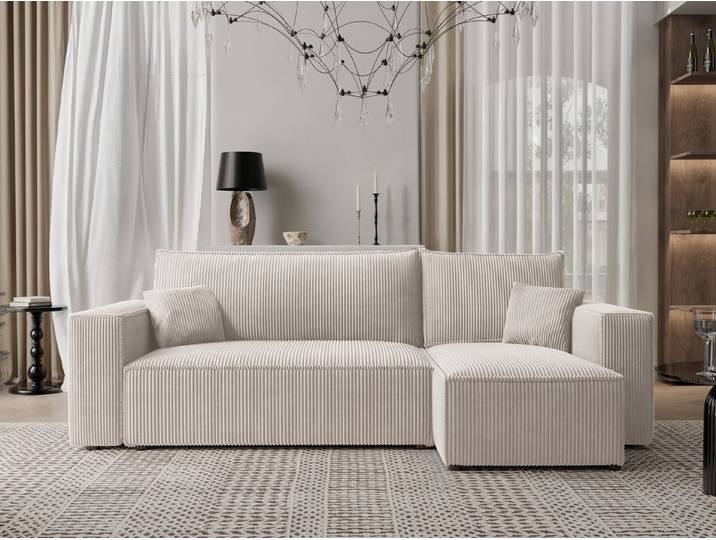yourhouse24 Ecksofa PARIS L Kompakte Design – Trend-Bezug, Schlaffunktion & Bettkasten, mit Schlaffunktion und Bettkasten, Seite universal