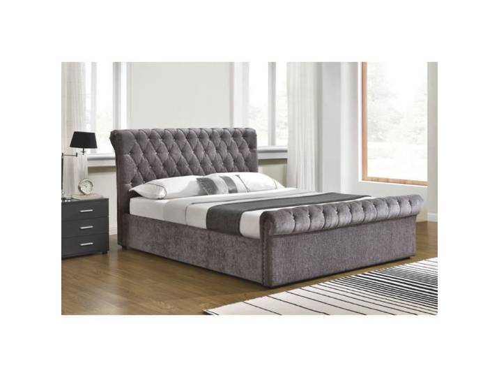 Lit Coffre Carla Capitonnée en Tissu Gris (Taille: 90 X 190 CM)