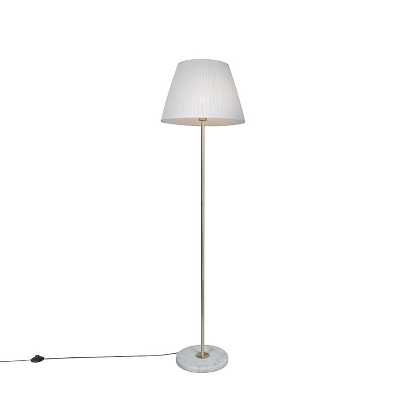 Qazqa Retro vloerlamp messing met crème plisse kap
