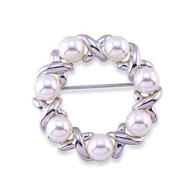 Brosche FIRETTI "Schmuck Geschenk Ansteckschmuck Perlenbrosche", weiß (metallfarben, weiß), Broschen, Damen, Metall, Brosche, mit Glasperle