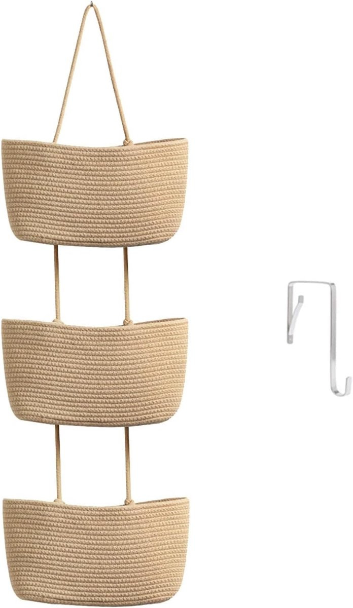 TeoKJ Hanging basket boven deur - 3-laags geweven katoen - khaki - open weave