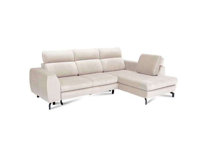 Canapé d'angle Droit ANTE - 5 places - Convertible avec Coffre - Velours Doux Hydrofuge - Beige