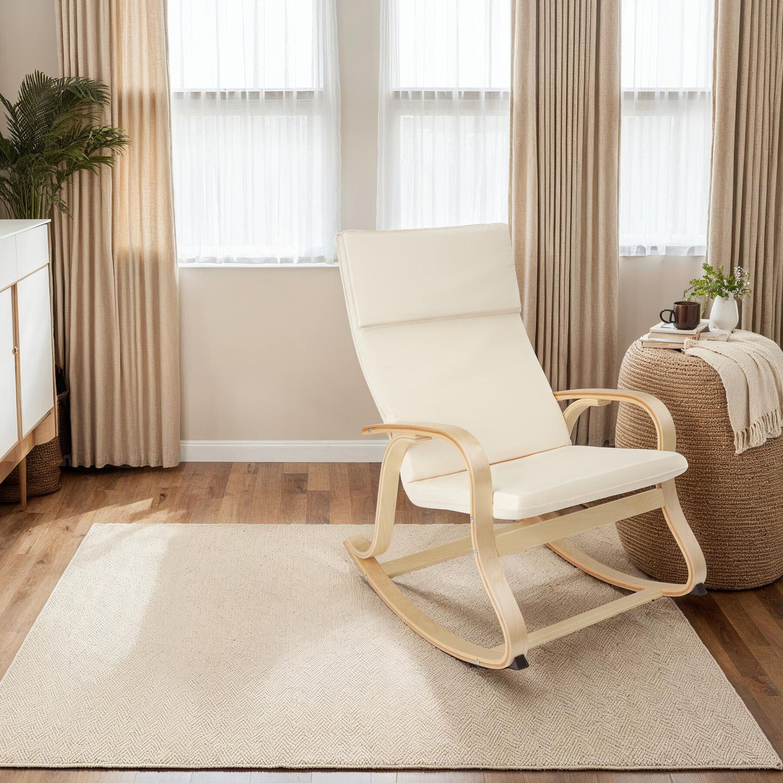 TecTake Scandinavische Schommelstoel Roca van Berkenhout in Beige voor Volwassenen