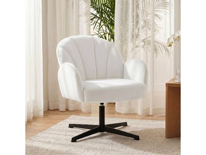 HOMCOM Fauteuil Pivotant Velours Crème Dossier Coquille Salon
