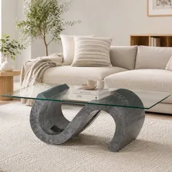 Design Couchtisch aus Stein und Glas S-förmig