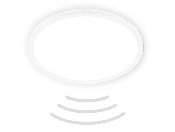 BRILONER - LED Deckenlampe mit Bewegungsmelder 3m Reichweite IP44, neutralweiße Lichtfarbe, flach, 120 Grad Erfassung, Deckenleuchte, LED Panel, Badlampe, Badezimmerlampe, 42x3 cm, Weiß