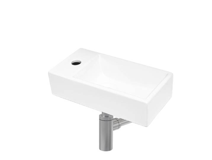 Ensemble lave-mains suspendu avec trou pour robinetterie 40.5x20.5 + Siphon (SATBRE4020SL-SET2)