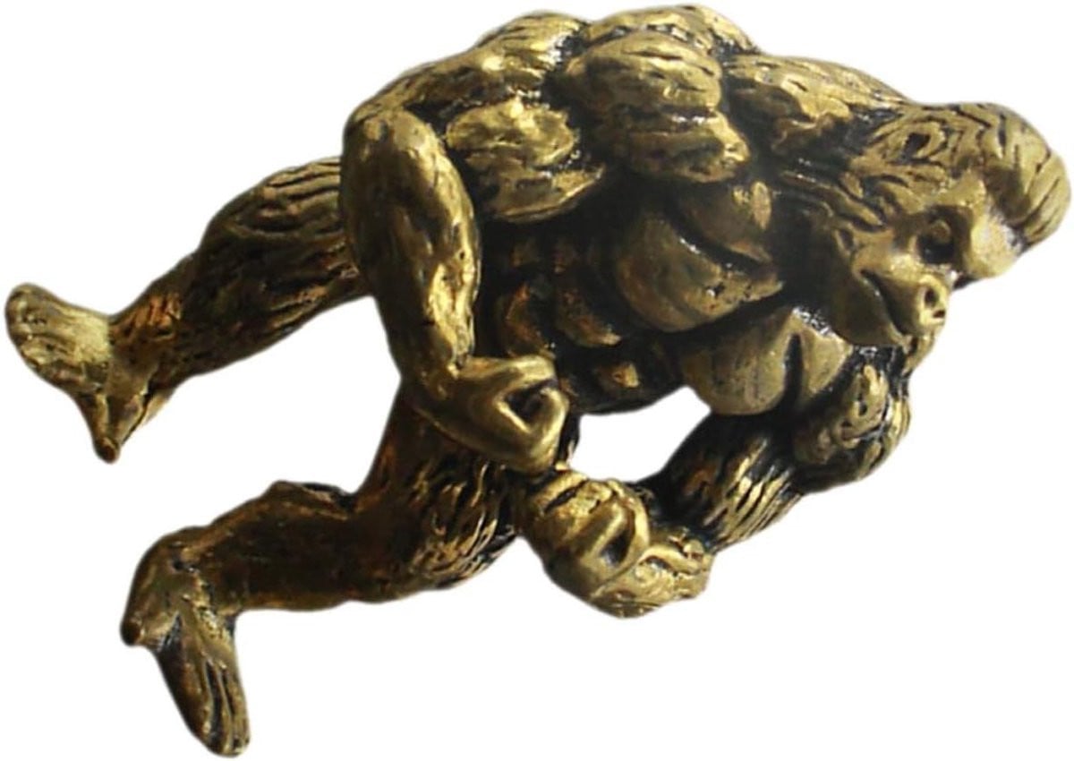 Gorilla Beeldje Goudkleurig Koperen Decoratie Hoogte: 4 cm
