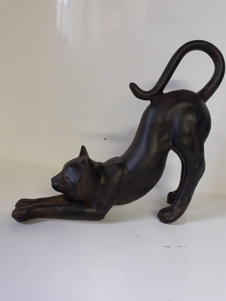 Slijkhuis Kattenbeeldje Zwarte Kat die zich uitstrekt B/D/H: 25 x 25 x 9 cm