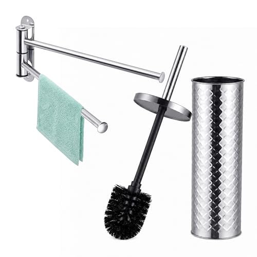 Relaxdays Badkamerset met handdoekrek en toiletborstel, Zilver