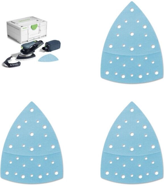 Set Festool Akku-Deltaschleifer DTSC 200-Basic + Schleifmittel Granat Delta 200 P40 GR/10 + Schleifmittel Granat Delta 200 P80 GR/10 + Schleifmittel Granat Delta 200 P120 GR/10