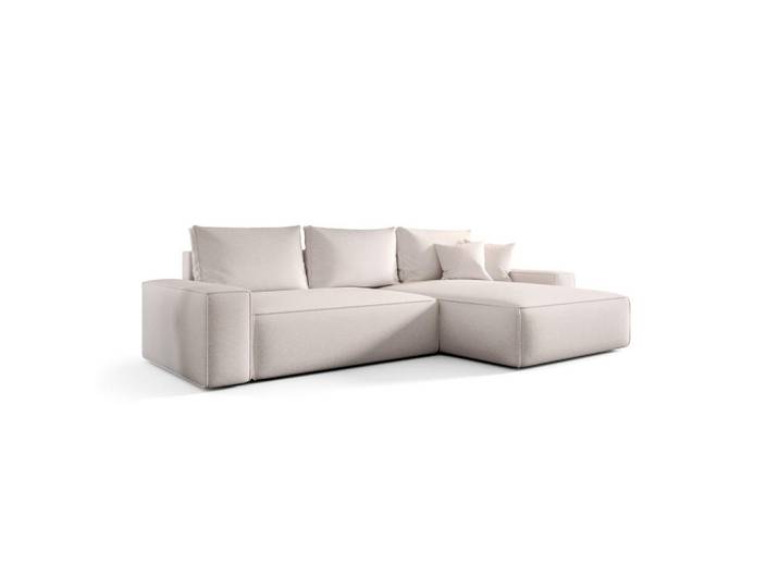 Cornero Ecksofa California rechts weiß Strickstoff Aragon 1 - Schlaffunktion, Bettkasten, Weiß, Echtholz,Buche, L-Form, 280x184 cm, Wohnzimmer, Sofas & Couches, Wohnlandschaften, Ecksofas