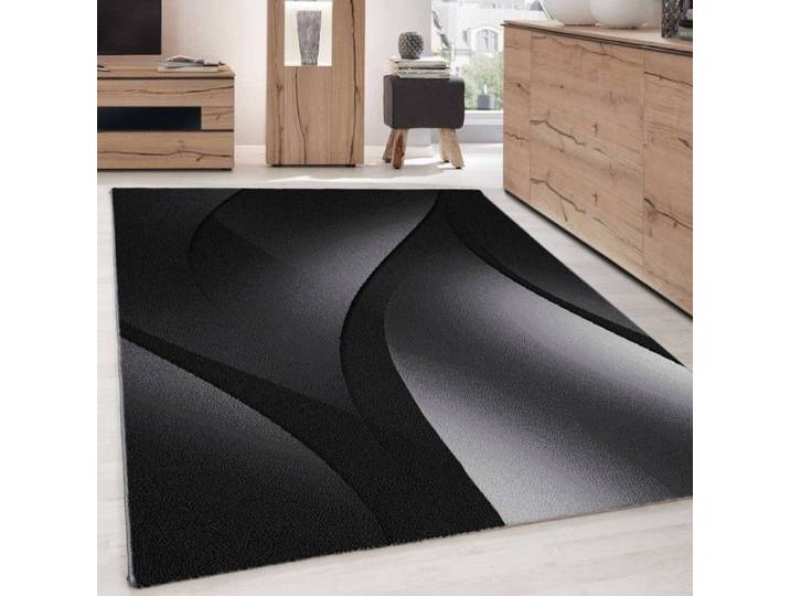 Tapis Design Moderne Abstrait optique motif vagues Noir Gris - 160x230 cm