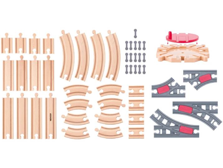Woody 92107 - 50-delige set rails en rangeerschijf (set van 50)