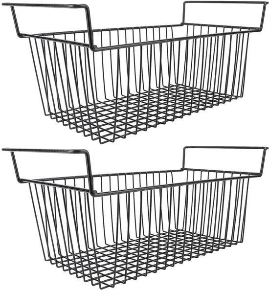 Zwarte metalen draadmanden stapelbare organizer voor diepvrieskasten en opslag